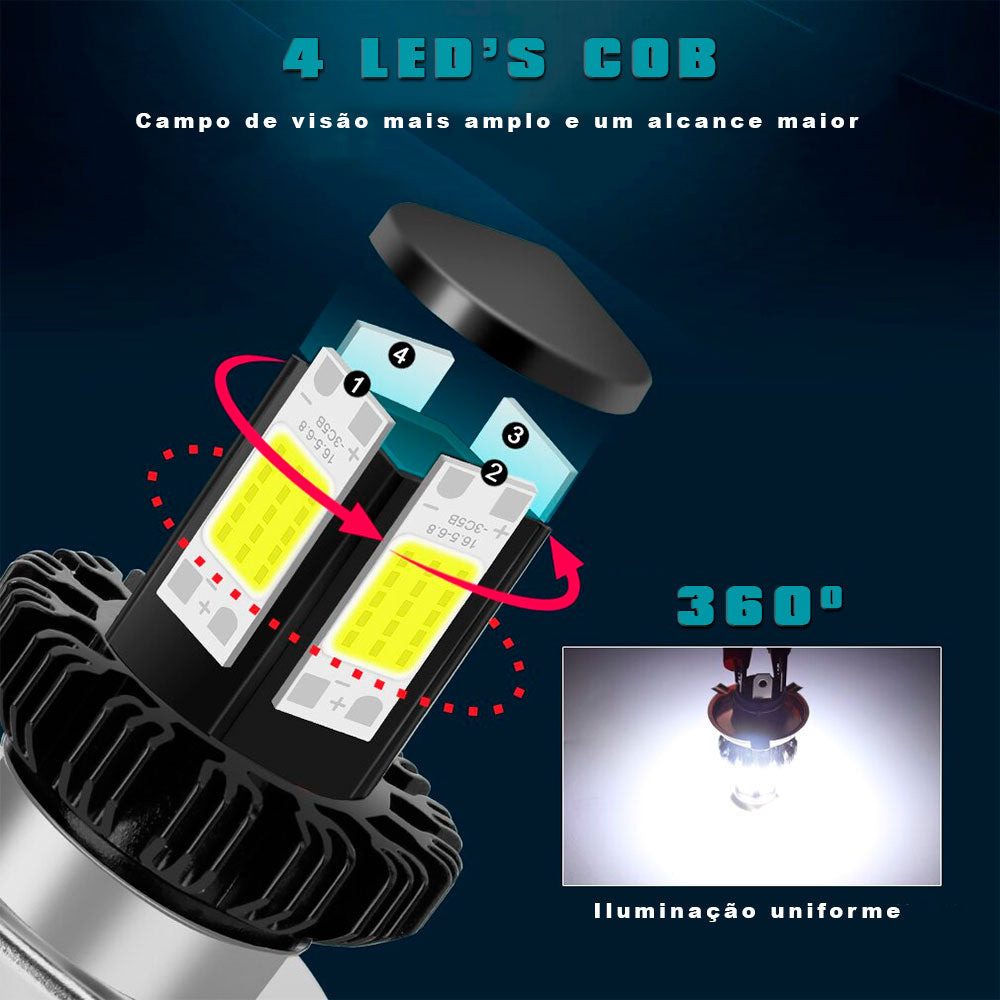 Super LED para Moto BA20D H6 H4 6000K Branco 12V 1200LM